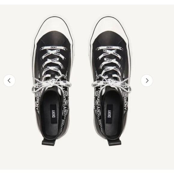DKNY sz 7.5 black white lace up shell toe high top‎ canvas sneakers  NWT - Picture 3 of 10